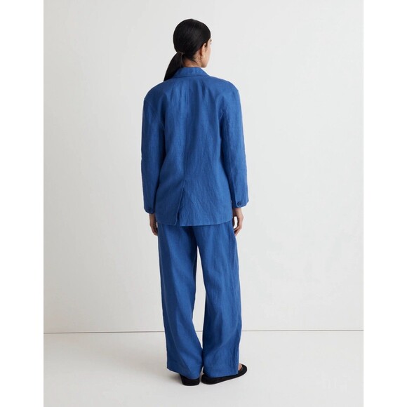 Madewell Double-Breasted Crossover Oversized Blazer Linen Bluestone Large NL227 - Picture 3 of 15